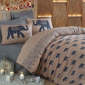 NEW Cover Set Blue and Beige 4 Double bed